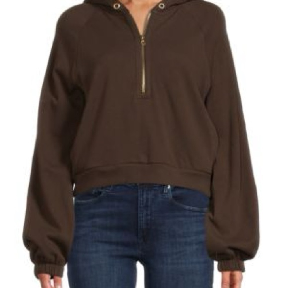 Nation LTD Brown 1/2 Zip Hooded Sweatshirt Size M Casual Athleisure Cozy